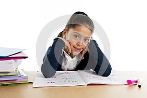 Happy latin little school girl with notepad smiling in back to school and education concept