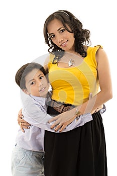 Happy latino family portrait mother and child-