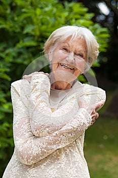 Happy laughing elderly woman