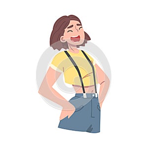 Happy Laughing Girl, Young Woman Feelings, Positive Human Emotions Concept Cartoon Vector Illustration