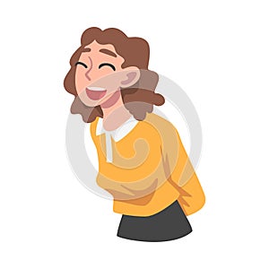 Happy Laughing Young Woman, Portrait of Joyful Girl Cartoon Vector Illustration
