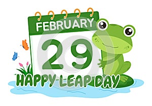 Happy Leap Day on 29 February with Cute Frog in Flat Style Cartoon Hand Drawn Background Templates Illustration photo