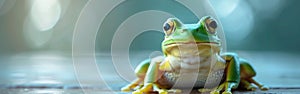 Happy Leap Day Greeting Card: Green Frog Illustration on Table Background for Leap Year Concept