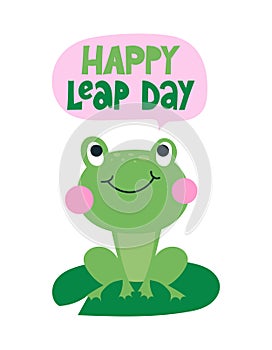 Happy leap day - leap year 29 February calendar page with cute frog.