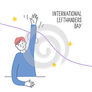 Happy Left-handers Day. August 13, International Lefthanders Day. Support your lefty friend. Left-handed boy writes on chalkboard photo