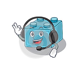 Happy lego brick toys mascot design style wearing headphone