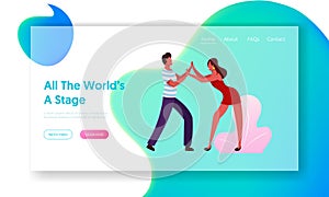 Happy Leisure and Hobby Sparetime Website Landing Page. Young People Dancing Samba on Brazil Dance Disco Party