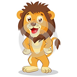 Happy Leo. Cartoon Lion Vector. Cute Character. Kids Funny Illustration.
