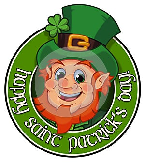 Happy Leprechaun Head Emblem With Text