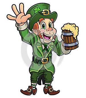 Happy Leprechaun Holding Beer