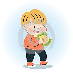 Happy Little Boy Eating Sandwich. Healthy Diet and Nutrition for Joyful Living