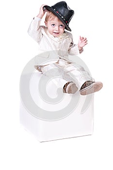 Happy little boy isolated on white background