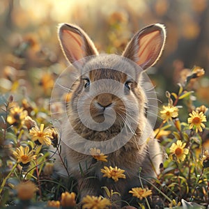 Happy little cute easter bunny, card. AI generative