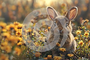 Happy little cute easter bunny, card. AI generative