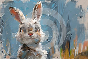 Happy little cute easter bunny, card. AI generative