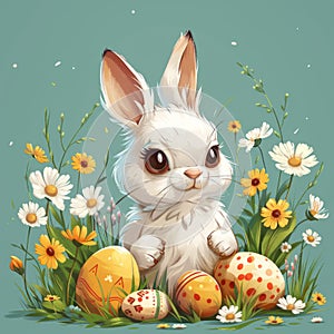 Happy little cute easter bunny, card. AI generative