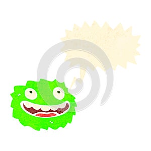 happy little furball monster with speech bubble