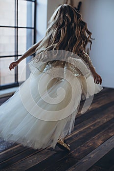 Happy little girl in a beautiful dress.