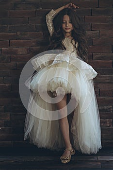 Happy little girl in a beautiful dress.