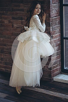 Happy little girl in a beautiful dress.