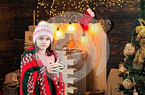 Happy Little girl with Christmas gift box. Happy smiling Kids with gift. Happy Little girl with a Christmas present on