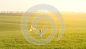 Happy little girl flying kite
