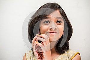 Happy little girl in Indian costume