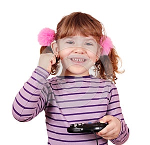 Happy little girl play video game