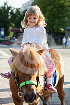 Happy little girl on a pony