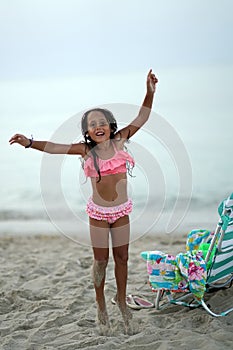 happy little girl in the sea