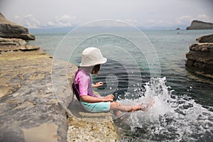 happy little girl on summer vacation Corfu island