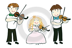 Happy little violinists plays the violin, vector, illustration, music lessons, isolate