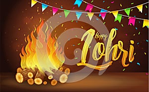 Happy Lohri banner, greeting card, Punjabi festival celebration