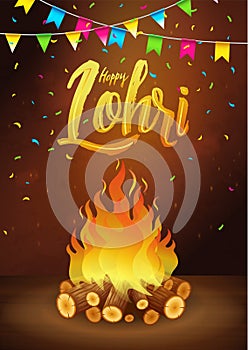 Happy Lohri banner, greeting card, Punjabi festival celebration