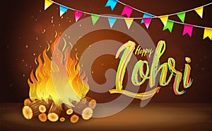 Happy Lohri banner, greeting card, Punjabi festival celebration