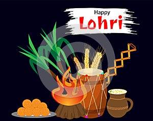 Happy Lohri Festival Celebration Illustration On Blue Background