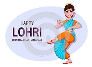 Happy Lohri greeting card with Indian girl