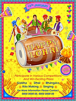 Happy Lohri holiday background for Punjabi festival