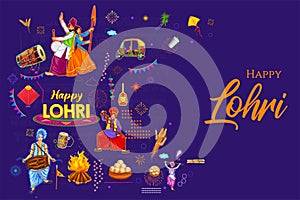 Happy Lohri holiday background for Punjabi festival