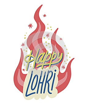 Happy Lohri Indian Punjabi festival. Colored fire vector illustration of happy celebration Lohry. Trendy concept.