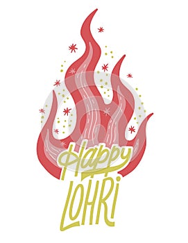 Happy Lohri Indian Punjabi festival. Colored fire vector illustration of happy celebration Lohry. Trendy concept.