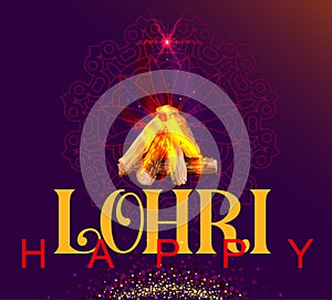 Happy lohri lettering text template invitation greeting card