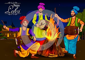 Happy Lohri Punjabi religious holiday background for harvesting festival of India