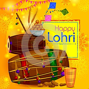 Happy Lohri Punjabi religious holiday background for harvesting festival of India