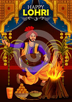 Happy Lohri Punjabi religious holiday background for harvesting festival of India