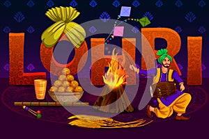 Happy Lohri Punjabi religious holiday background for harvesting festival of India