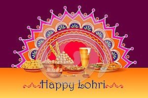 Happy Lohri Punjabi religious holiday background for harvesting festival of India