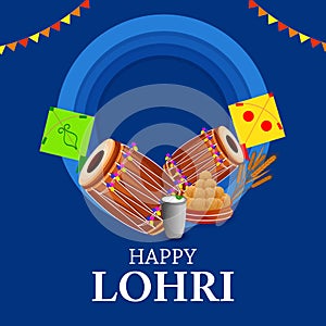 Happy Lohri Punjabi religious holiday background for harvesting festival of India