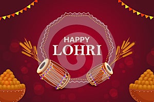 Happy Lohri Punjabi religious holiday background for harvesting festival of India