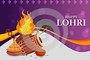 Happy Lohri Punjabi religious holiday background for harvesting festival of India